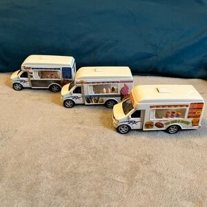 Diecast Metal Food Trucks(3) Kinsfun Pull Back Action Tacos Fast Food Ice Cream